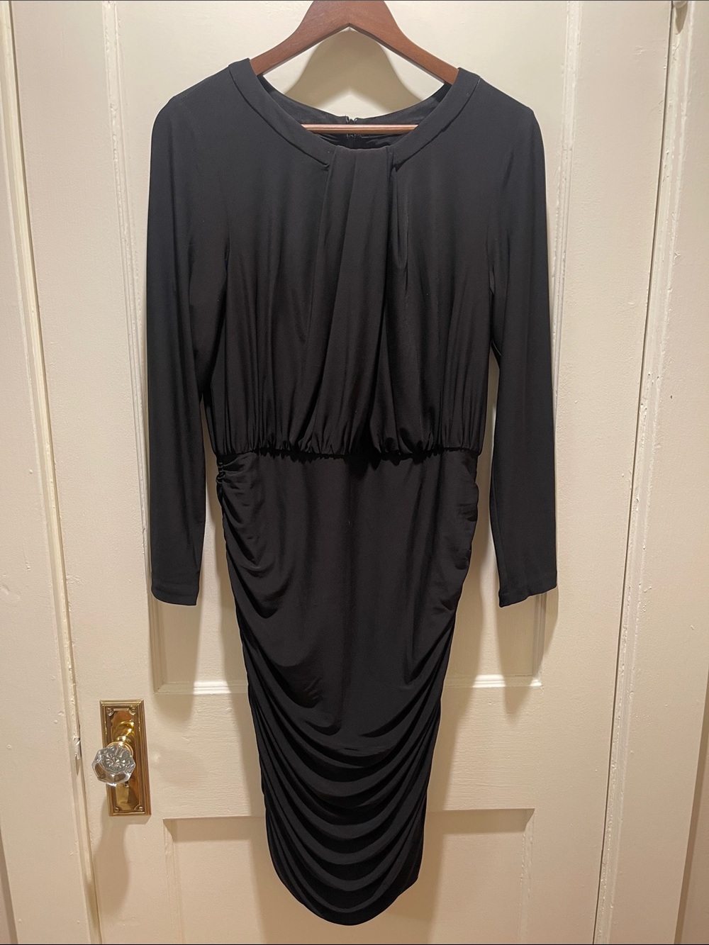 Eliza J Black Long-Sleeve Ruched Midi Dress